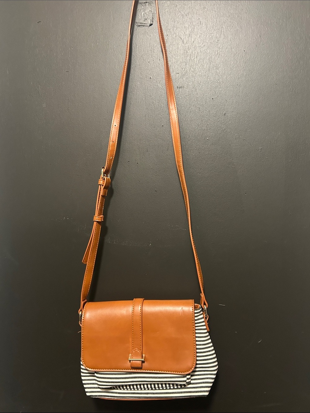 Antik Kraft Tan Leather-Trim Striped Crossbody Bag